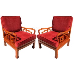 Pair of 40's Chippendale Style Club Chairs/ Arm Chairs