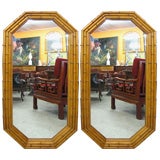 Large Pair of Carved Wood Faux Bamboo Mirrors