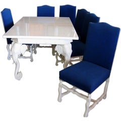 Exceptional Hollywood Regency Elephant Head table, 6 chairs