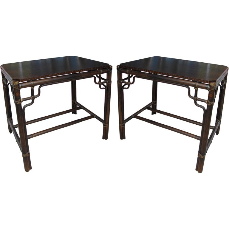 Pair of McGuire End Tables with Chinese Chippendale Twist