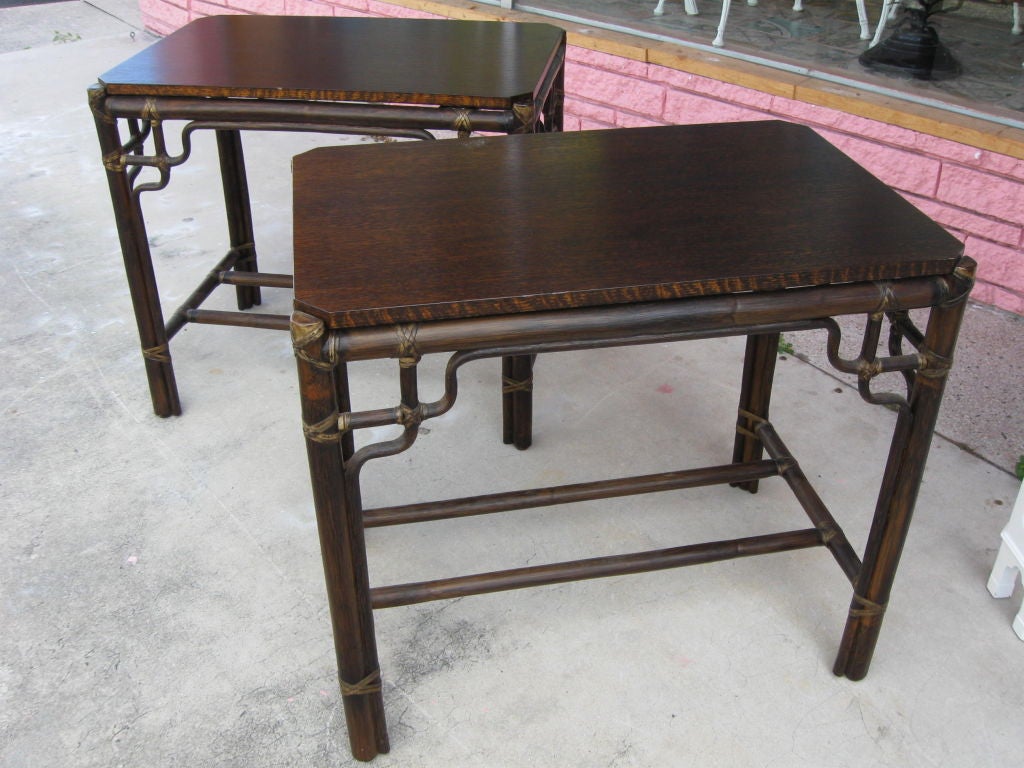 American Pair of McGuire End Tables with Chinese Chippendale Twist