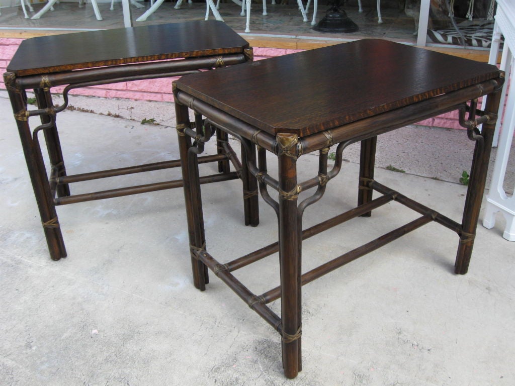 Pair of McGuire End Tables with Chinese Chippendale Twist In Excellent Condition In Miami, FL
