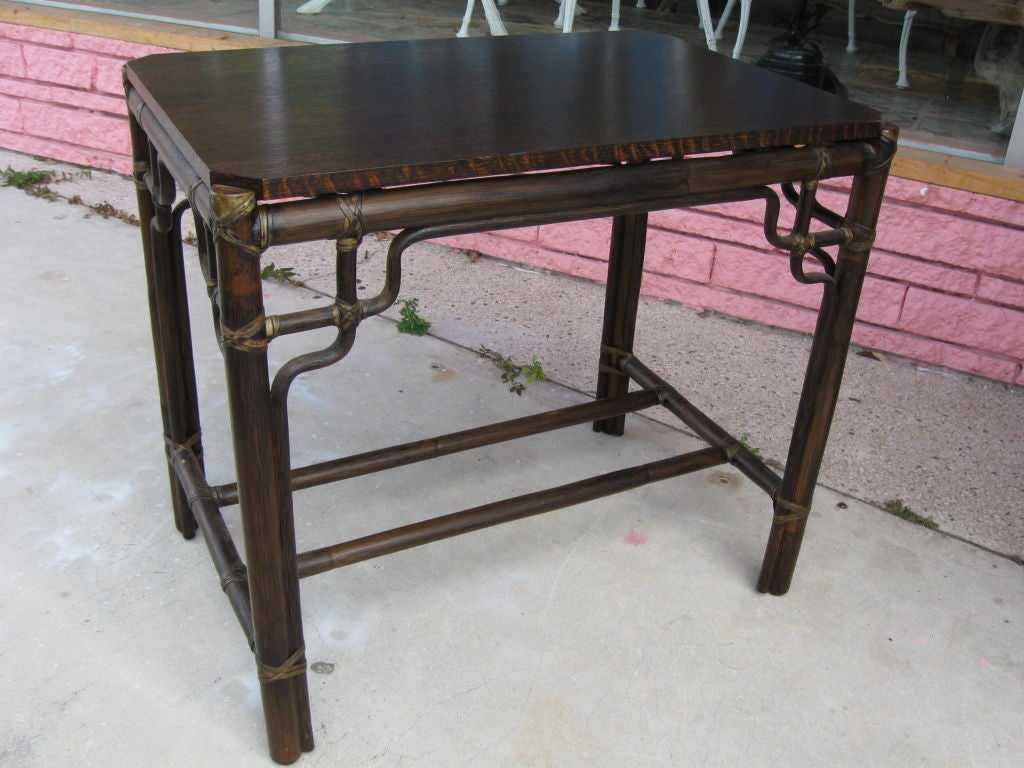 Pair of McGuire End Tables with Chinese Chippendale Twist 1