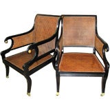 Large pair of Classical Regency Style Caned Arm Chairs