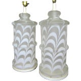 Large Pair of Italian Ribbon Glass Lamps
