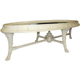 Elegant Palm Tree Motif Oblong Mirrored Top Coffee Table