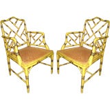 Vintage Wonderful Pair of Ceylan Faux Bamboo Armchairs