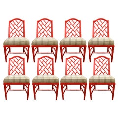 Vintage Set of 8 Chinese Chippendale Faux Bamboo Dining Chairs