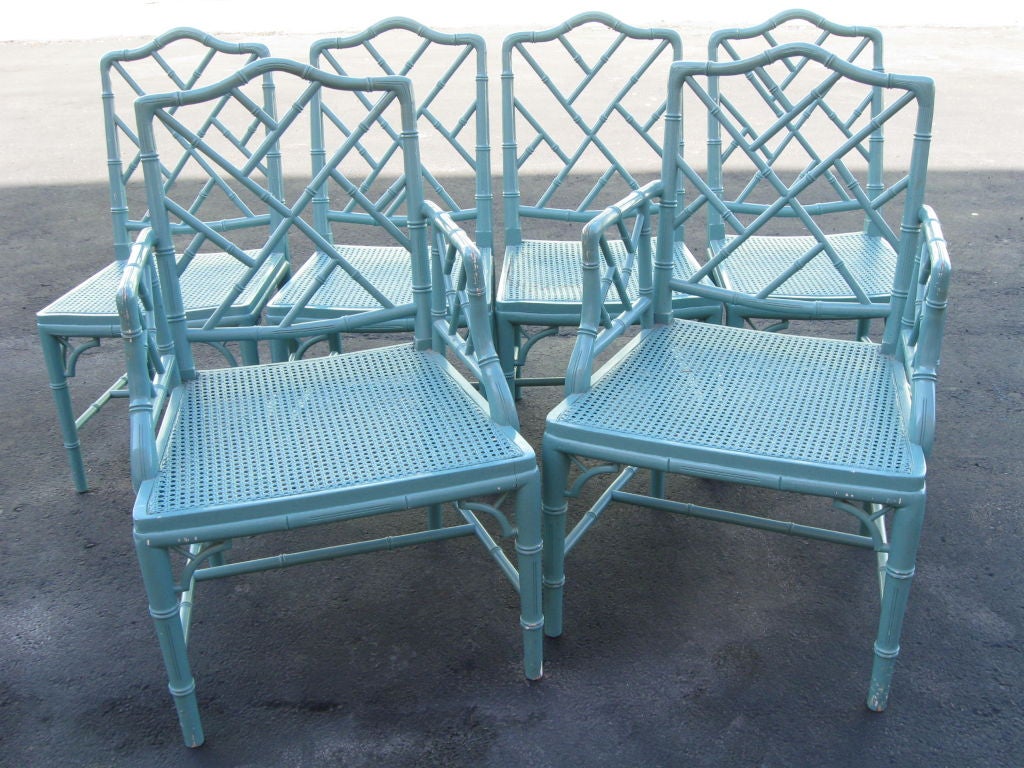 Mid-20th Century Set of 6 Chinese Chippendale Faux Bamboo Dining Chairs