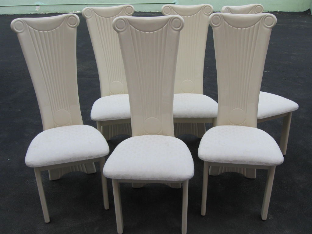 Late 20th Century Set of 6 High Back Classical Column Design Dining Room Chairs