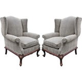 Pair of English Wing Back Chairs, covered in Faux Lizard