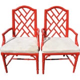 Vintage Pair Of Chippendale Style Faux Bamboo Armchairs