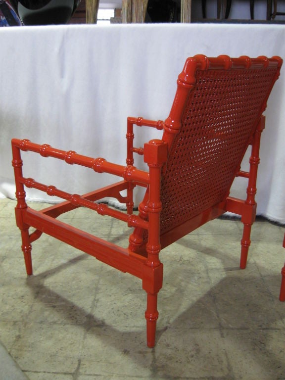 Mid-20th Century Spectacular pair of Faux Bamboo Club Chairs/Armchairs