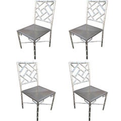 4 Faux Bamboo Iron Lattice back Nickel Finished Chairs