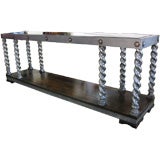 Vintage Exceptional Aluminum, Brass and Wood Console