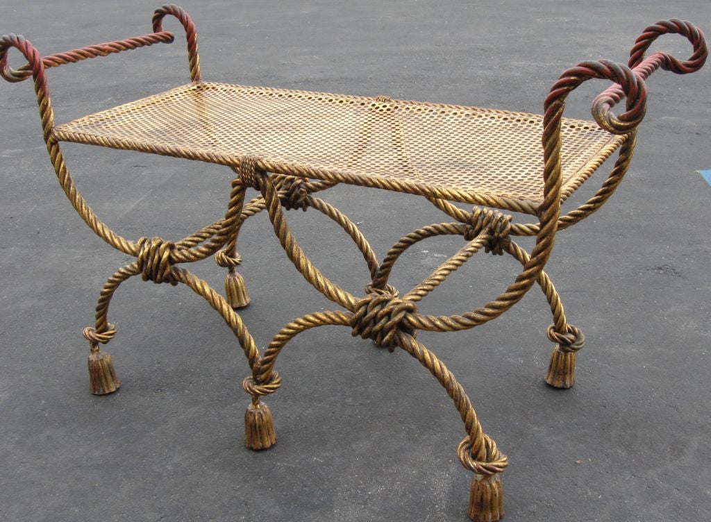 Mid-20th Century Large Double Pedestal Italian Rope and Tassel Bench