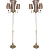 Exceptional Pair of Brass Wire Floor lamps/Torcheres