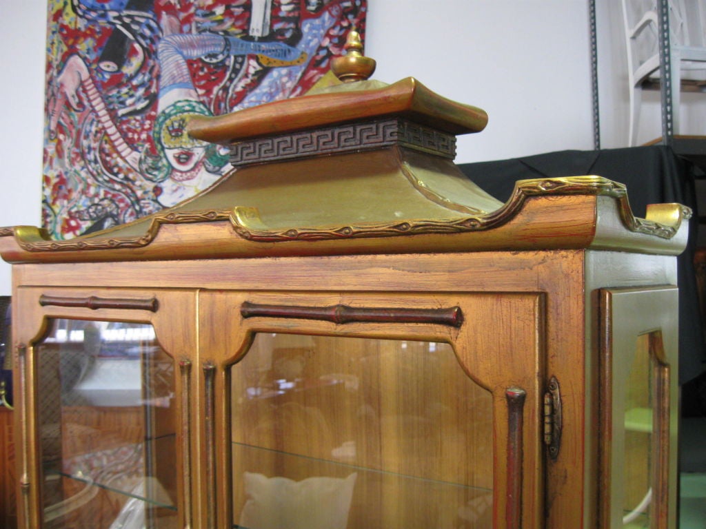 American Pagoda Top/Faux Bamboo Chinese Chippendale Cabinet/Curio