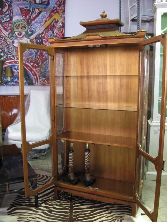 Mid-20th Century Pagoda Top/Faux Bamboo Chinese Chippendale Cabinet/Curio