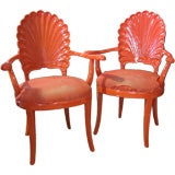 Exceptional Piar of Lacquered Shell Back Armchairs