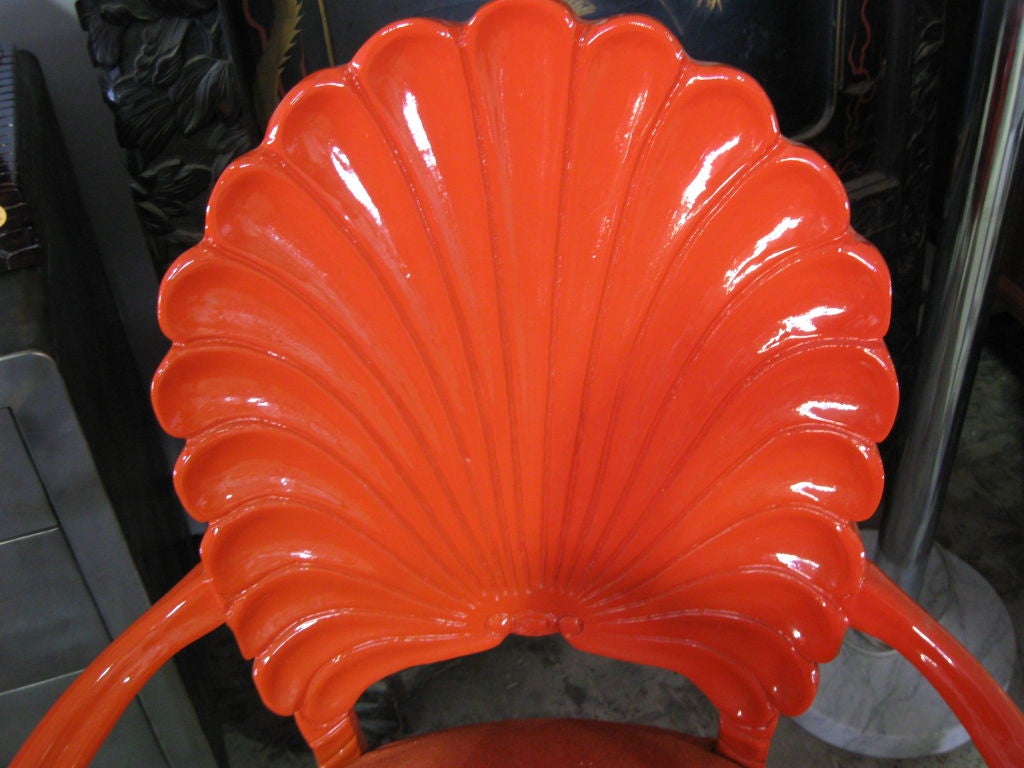 Late 20th Century Exceptional Piar of Lacquered Shell Back Armchairs
