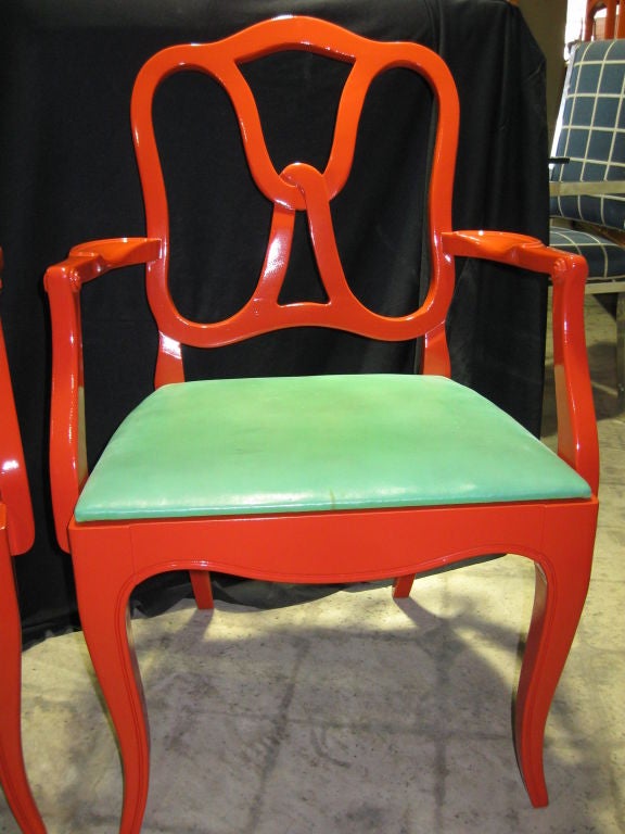 Mid-20th Century Elegant Pair 40's Lacquered Ribbon Back Armchairs