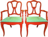 Elegant Pair 40's Lacquered Ribbon Back Armchairs