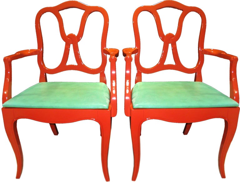 Elegant Pair 40's Lacquered Ribbon Back Armchairs
