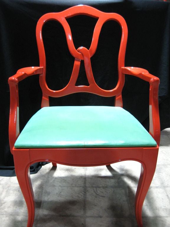 Elegant Pair 40's Lacquered Ribbon Back Armchairs 1