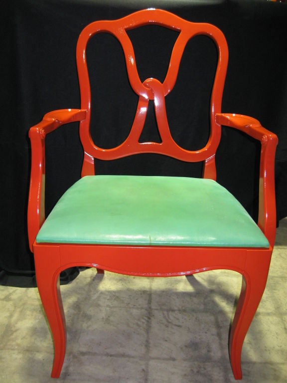Elegant Pair 40's Lacquered Ribbon Back Armchairs In Excellent Condition In Miami, FL