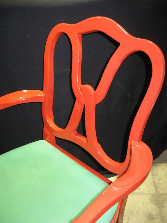 American Elegant Pair 40's Lacquered Ribbon Back Armchairs
