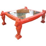 Exceptional Lacquered Mirrored Top Lion Coffee Tables