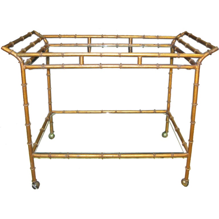 Faux Bamboo Guilded Iron Bar Cart/ Server at 1stDibs