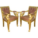 Vintage Pair of Empire Style Carved Figural  Armchairs