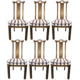 6 High Back Chinoiserie Faux Tortoise  Painted Dining Chairs