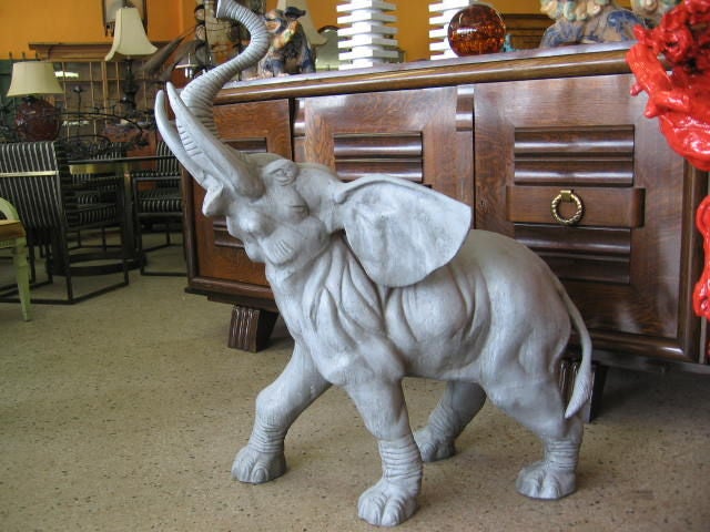 Large vintage cast aluminum elephant. Original paint, great casting.<br />
Feel free to call us if you would like a seperate, enamel to spec quote, we will be happy to do the leg work prior to shipping. You can also go to our website for additional