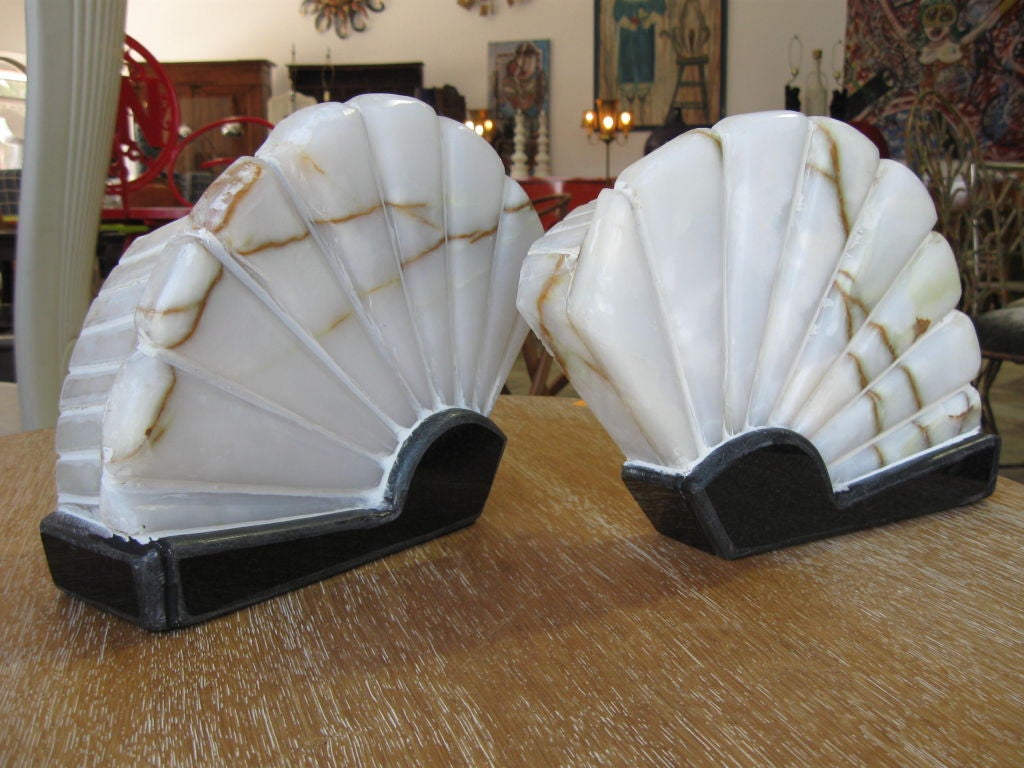 Mid-20th Century Pair of French  Fan Design Onyx  Walll Sconces