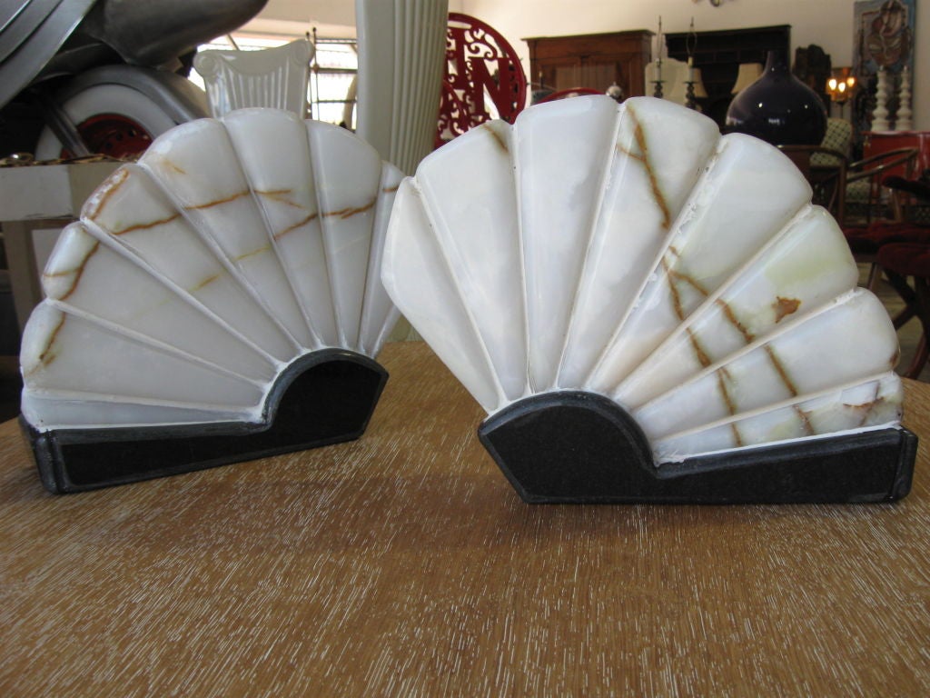 Pair of French  Fan Design Onyx  Walll Sconces 4