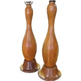 Pair of Antique Wood Pin Lamps