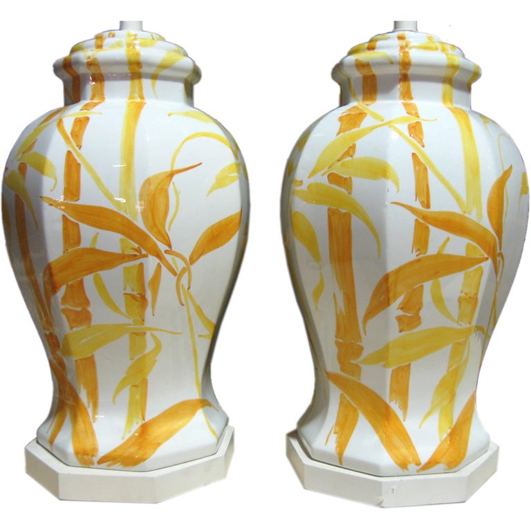 Pair of Ceramic Ginger Jar Bamboo Motif Lamps at 1stDibs