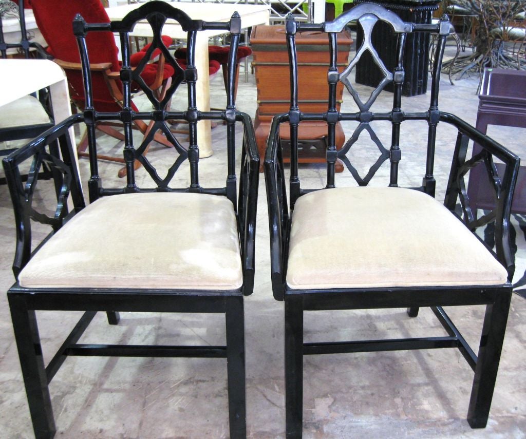 Wood Pair of Chinese Chippendale Style Armchairs