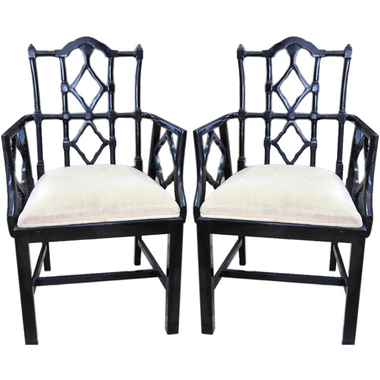 Pair of Chinese Chippendale Style Armchairs