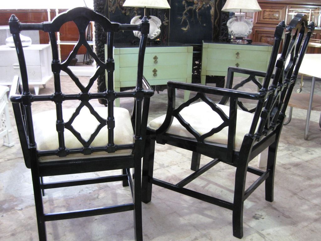 Pair of Chinese chippendale Style Frettwork armchairs.<br />
For additional armchairs, chairs, sofas, benches, end/side/center/console/night/dining tables, sideboards, cabinets, chests, dressers, bureaus, bergeres, lamps, chandeliers etc.. Feel