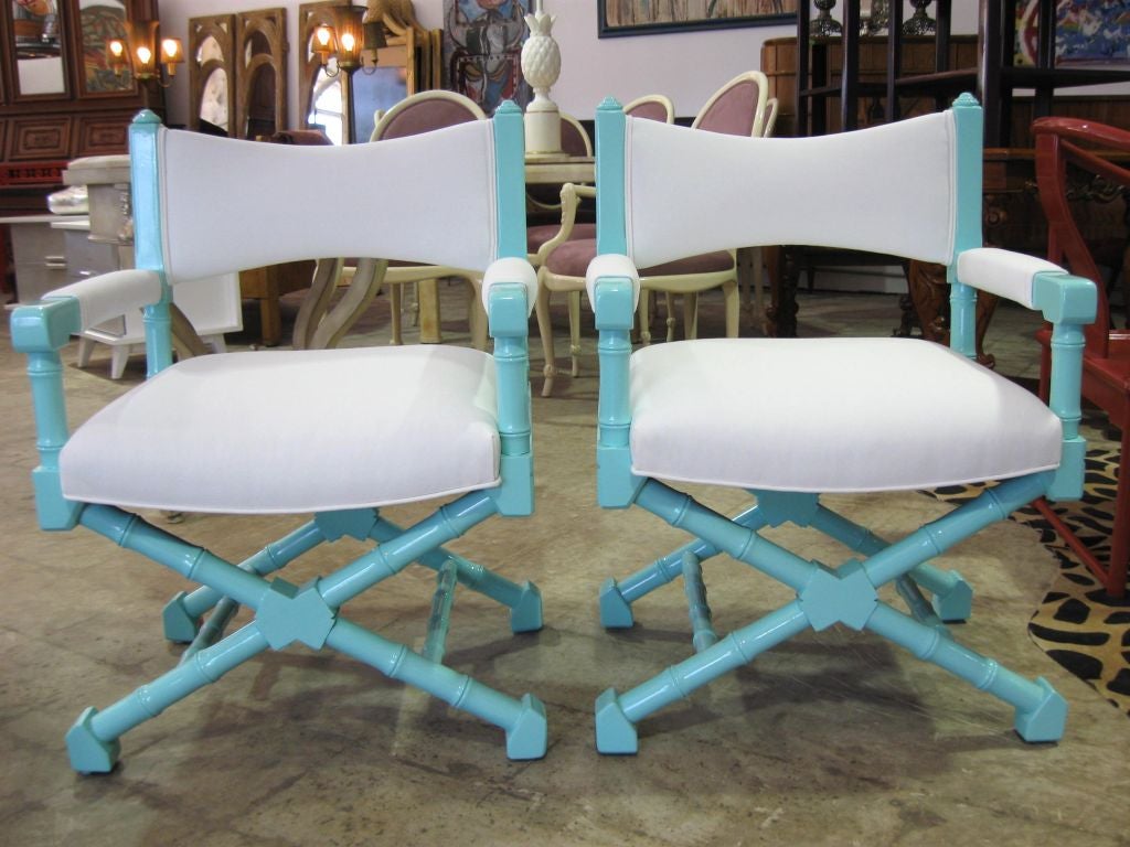 American Pair of Lacquered Campaign Style Armchairs