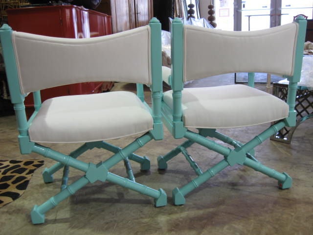 Mid-20th Century Pair of Lacquered Campaign Style Armchairs