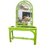 Superb Mirror and Console, with Faux Bamboo/Palm Motif