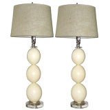 Pair of Stacked Ostridge Eggs/Lucite and Chrome Lamps