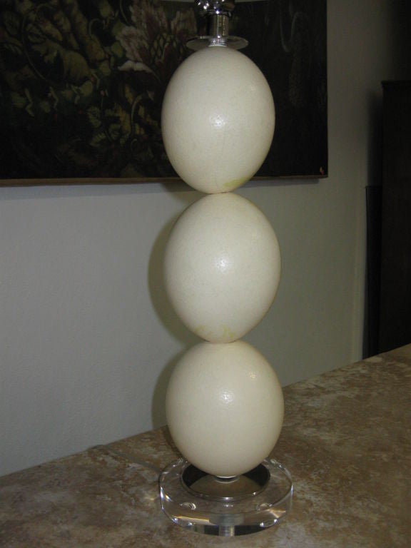 Pair of Stacked Ostridge Eggs/Lucite and Chrome Lamps