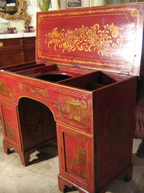 Wood 19th Century English Chinoiserie Campaign Desk!