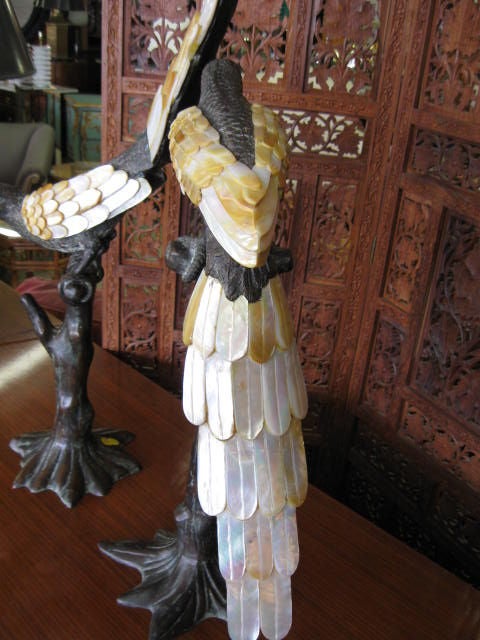 Maitland Smith Bronze and Mother of Pearl Parrots 1